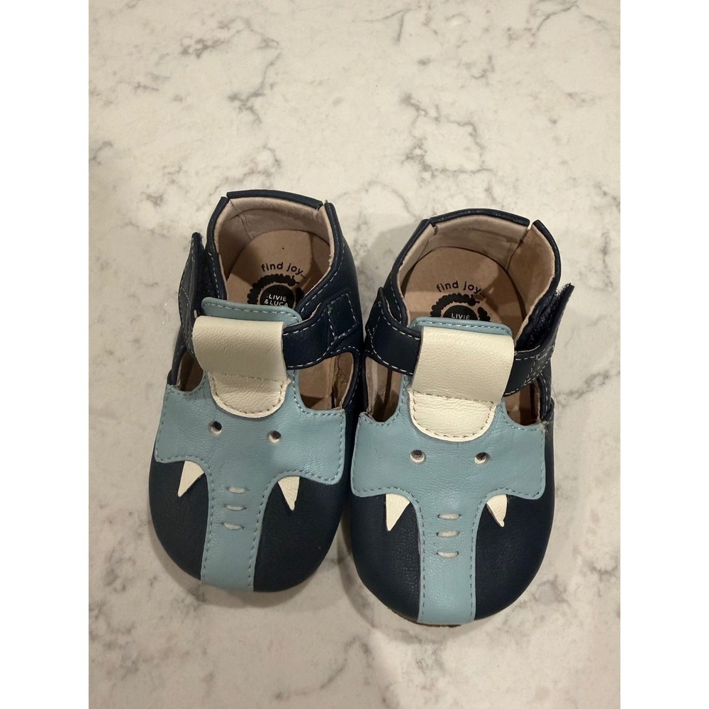 Livie & Luca Elephant Navy Blue Leather T-Strap Shoes Kids Size 12-18 Months